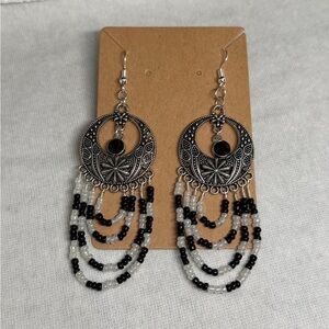 Chic Black and White SeedBeaded 4 Strand Earrings